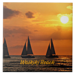 Hawaiian Sunset, Waikiki Beach, Ceramic Tile