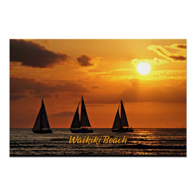 Hawaiian Sunset, Waikiki Beach, Poster (Front)
