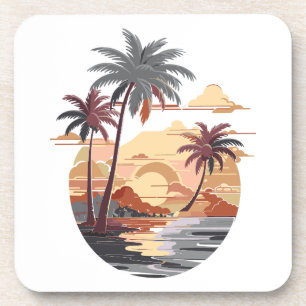 Hawaiian sunset with palm tree. coaster