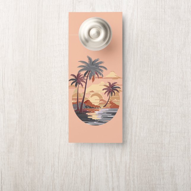 Hawaiian sunset with palm tree. door hanger (On Knob)