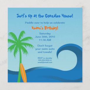 Hawaiian Surf  Birthday Invitation - 5.25 x 5.25