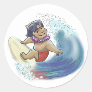 hawaiian surfer classic round sticker