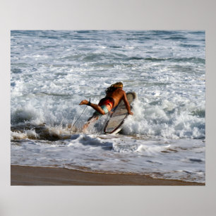 Hawaiian Surfer Dives In Poster