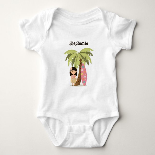 Hawaiian Surfer Girl Baby Bodysuit (Front)