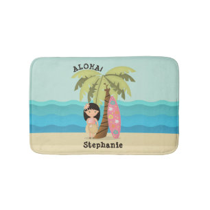 Hawaiian Surfer Girl Bath Mat