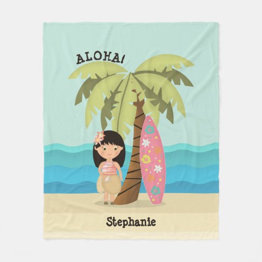 Hawaiian Surfer Girl Fleece Blanket