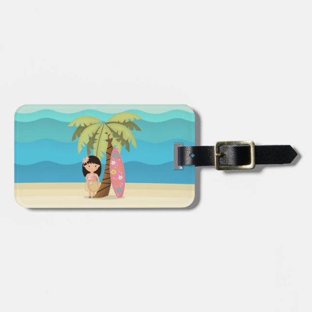 Hawaiian Surfer Girl Luggage Tag (Front Horizontal)