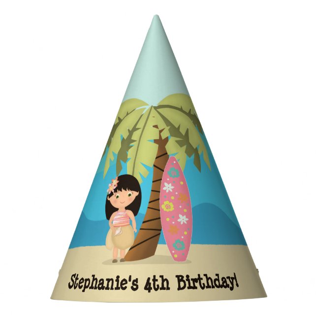 Hawaiian Surfer Girl Party Hat (Front)