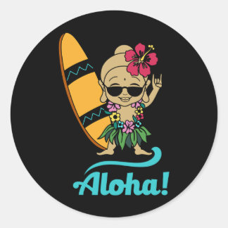 Hawaiian Surfing Buddha Aloha Hawaii Beach Yoga  Classic Round Sticker
