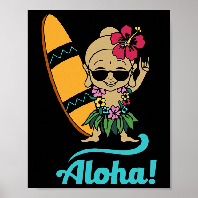 Hawaiian Surfing Buddha Aloha Hawaii Beach Yoga  Poster (Front)