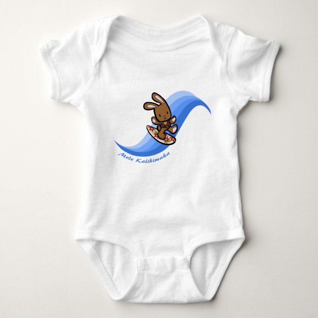 Hawaiian Surfing Bunny Holiday Blue Cartoon Band Baby Bodysuit (Front)