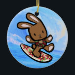 Hawaiian Surfing Bunny Holiday Cartoon Ceramic Tree Decoration<br><div class="desc">There is nothing better than a tropical vacation during the winter holidays! And even better, our adorable surfing bunny, Coco takes on the big waves on the North Shore of Oahu, Hawaii. He brings with him the Aloha sprit for the holidays and wishes you a "Mele Kalikimaka" (Merry Christmas). This...</div>