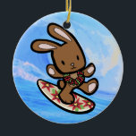 Hawaiian Surfing Bunny Holiday Cartoon Ceramic Tree Decoration<br><div class="desc">There is nothing better than a tropical vacation during the winter holidays! And even better, our adorable surfing bunny, Coco takes on the big waves on the North Shore of Oahu, Hawaii. He brings with him the Aloha sprit for the holidays and wishes you a "Mele Kalikimaka" (Merry Christmas). This...</div>