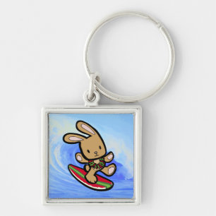 Hawaiian Surfing Bunny Holiday Cartoon Key Ring