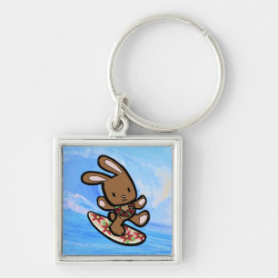 Hawaiian Surfing Bunny Holiday Cartoon Key Ring