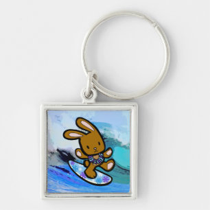 Hawaiian Surfing Bunny Holiday Cartoon Key Ring
