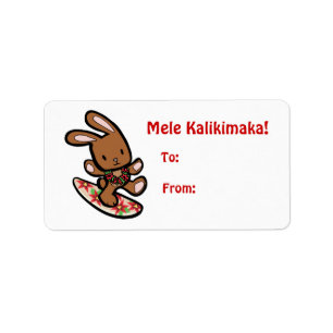 Hawaiian Surfing Bunny Holiday Cartoon Label