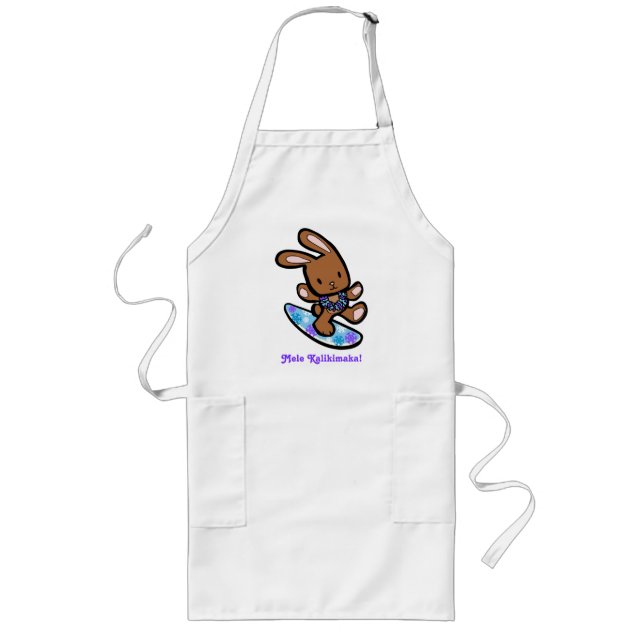 Hawaiian Surfing Bunny Holiday Cartoon Long Apron (Front)