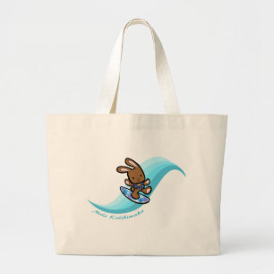 Hawaiian Surfing Bunny Holiday Turq Cartoon Large Tote Bag