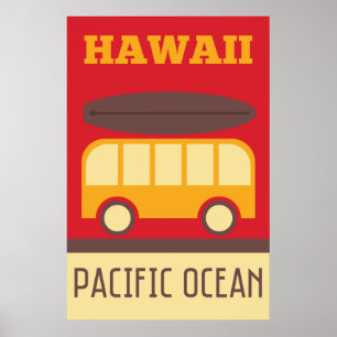 Hawaiian Surfing Bus Poster