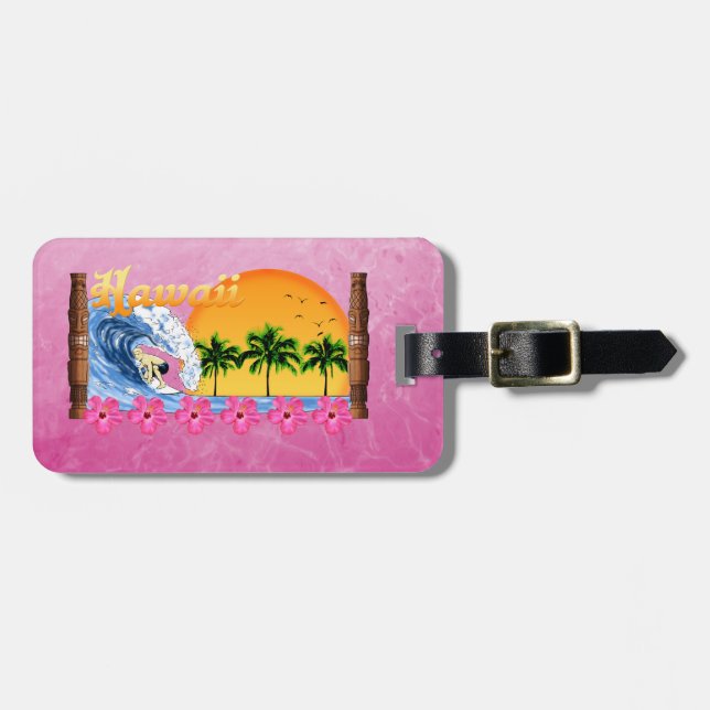 Hawaiian Surfing Luggage Tag (Front Horizontal)