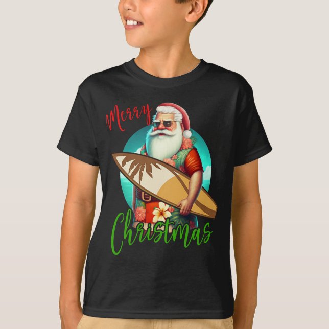 Hawaiian Surfing Santa Christmas Pajama Hawai T-Shirt (Front)