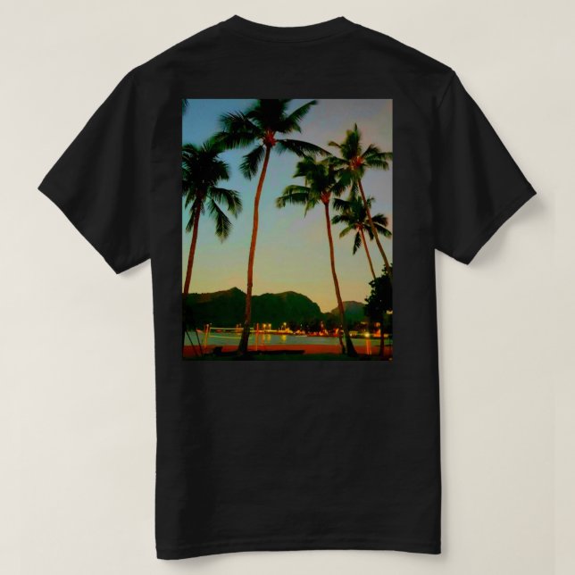 Hawaiian T Shirt Sunset and Palms 2 Sided Graphics (Design Back)