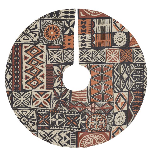Hawaiian Tapa: Tribal Patchwork Brushed Polyester Tree Skirt (Front)