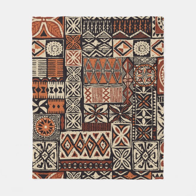Hawaiian Tapa: Tribal Patchwork Fleece Blanket (Front)