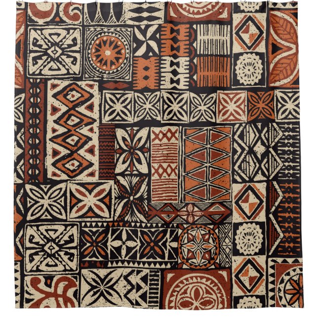 Hawaiian Tapa: Tribal Patchwork Shower Curtain (Front)