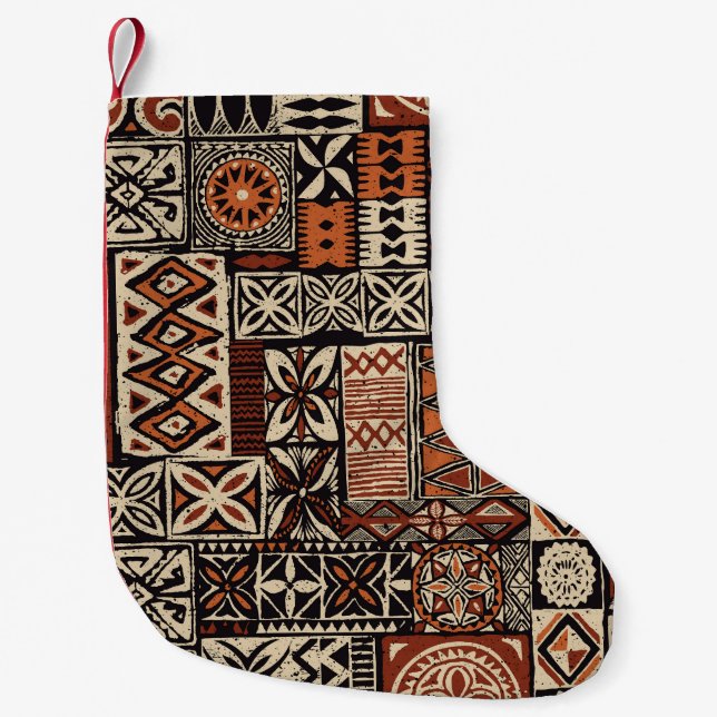 Hawaiian Tapa: Tribal Patchwork Small Christmas Stocking (Front)