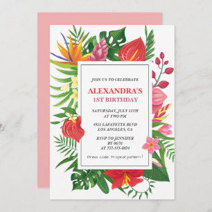 Hawaiian themed 1st birthday party Hibiscus Invitation