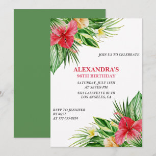 Hawaiian themed 96th birthday Floral Hibiscus Invitation