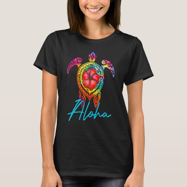 Hawaiian Tie Dye Sea Turtle Aloha  For Family Vaca T-Shirt (Front)