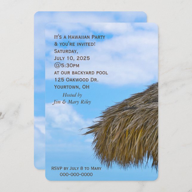 Hawaiian Tiki Hut party invite (Front/Back)