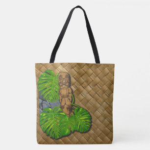 Hawaiian Tiki Lauhala Print Tote Bag