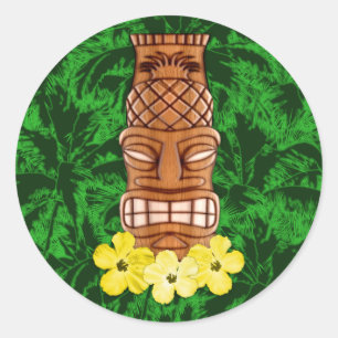Hawaiian Tiki Mask Classic Round Sticker