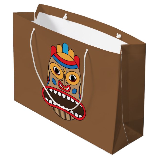 Hawaiian Tiki Mask Large Gift Bag (Back Angled)