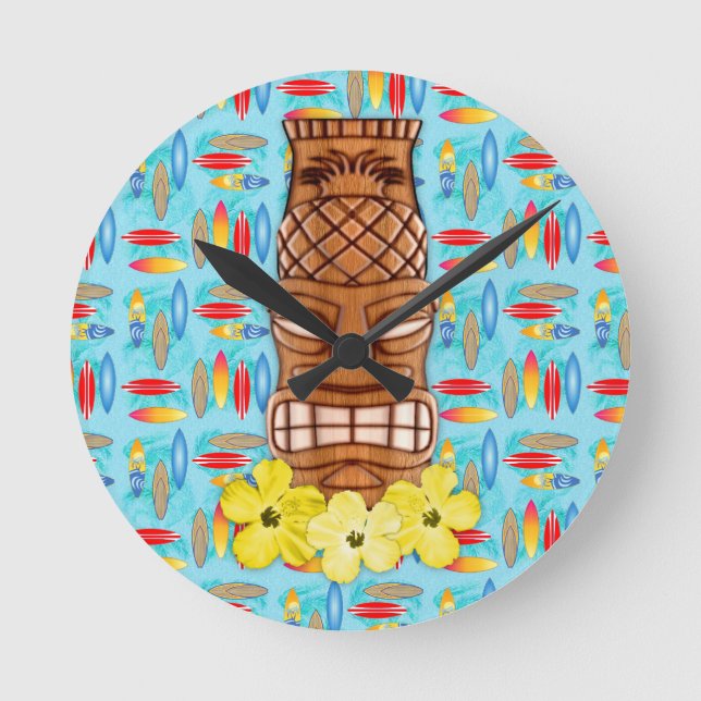 Hawaiian Tiki Mask Round Clock (Front)