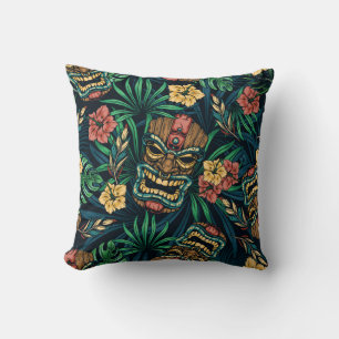 Hawaiian Tiki Mask Tropical Pattern Cushion