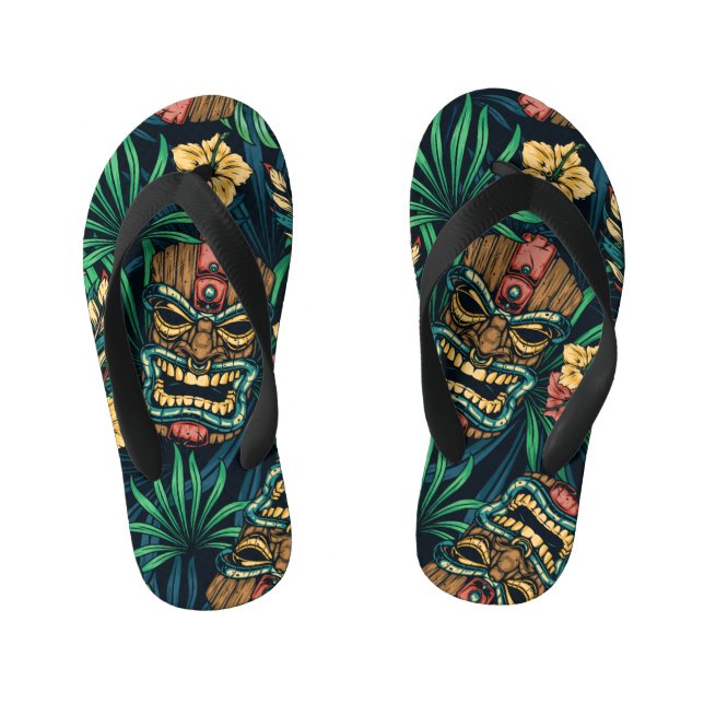 Hawaiian Tiki Mask Tropical Pattern Kid's Thongs (Footbed)