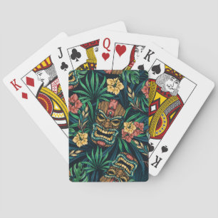 Hawaiian Tiki Mask Tropical Pattern Playing Cards
