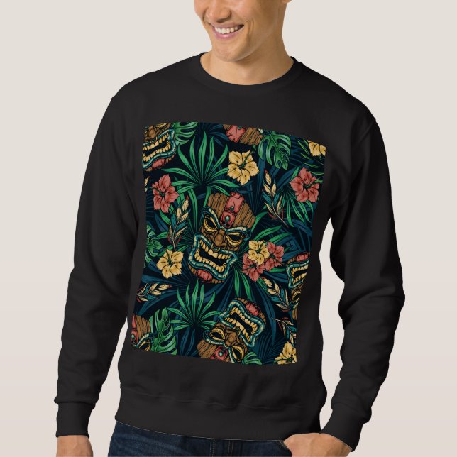Hawaiian Tiki Mask Tropical Pattern Sweatshirt (Front)