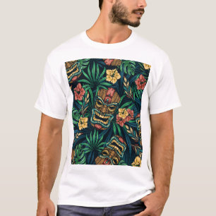 Hawaiian Tiki Mask Tropical Pattern T-Shirt
