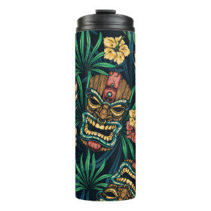 Hawaiian Tiki Mask Tropical Pattern Thermal Tumbler