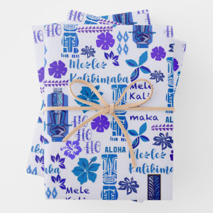 Hawaiian Tiki Mele Kalikimaka 3 Wrapping Paper Sheet