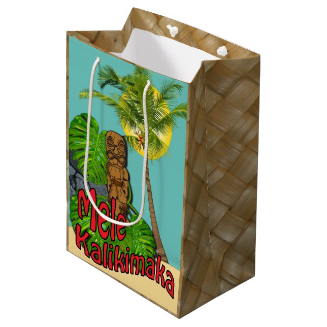 Hawaiian Tiki Mele Kalikimaka Christmas Day Medium Gift Bag (Front Angled)