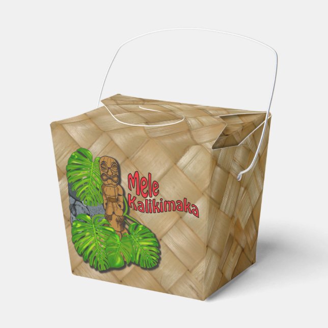 Hawaiian Tiki Mele Kalikimaka Christmas Take Out Favour Box (Front Side)