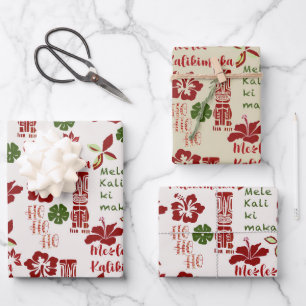 Hawaiian Tiki Mele Kalikimaka Wrapping Paper Sheet