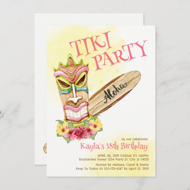 Hawaiian Tiki Party Invitations (Front/Back)